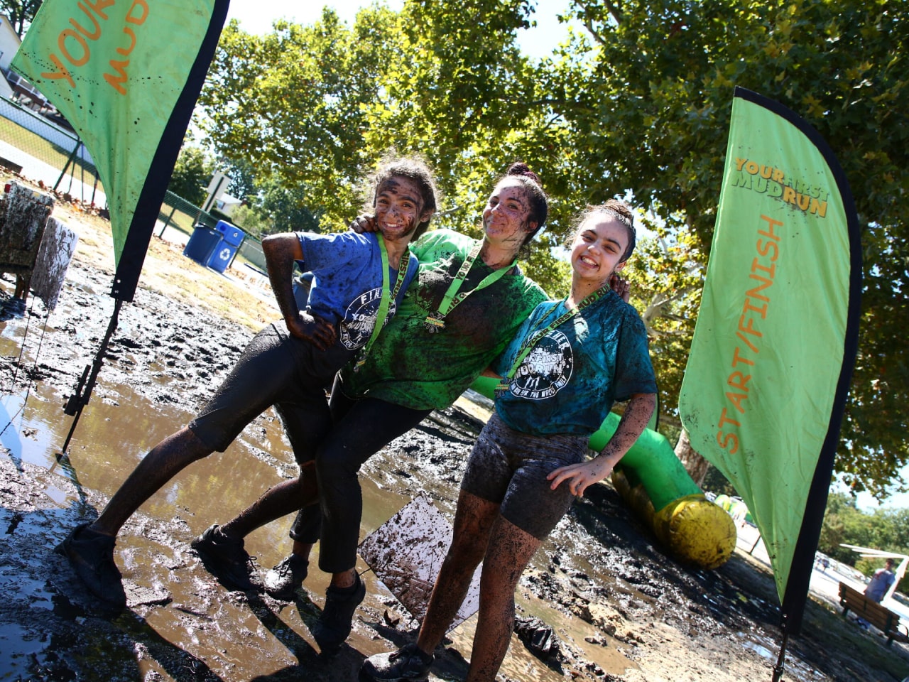 Three girls on the Mud run in Fair Lawn NJ